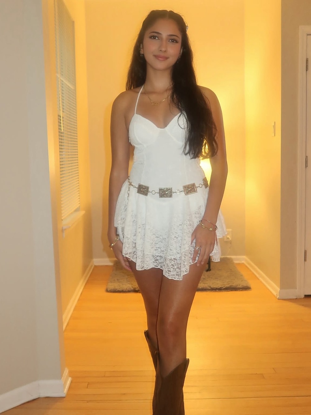 White Lace Halter Mini Dress